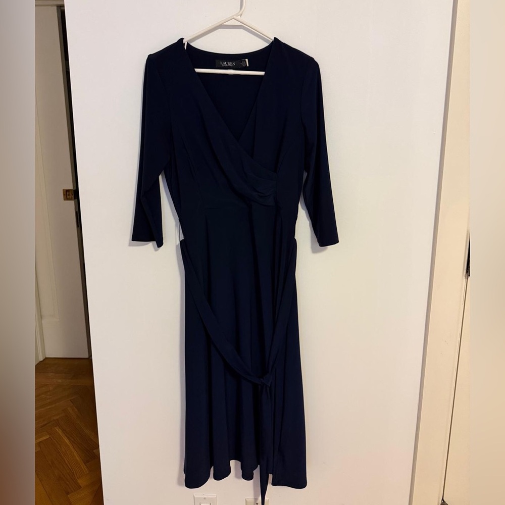 Lauren by Ralph Lauren Navy Wrap-Style Long Sleeve Dress
